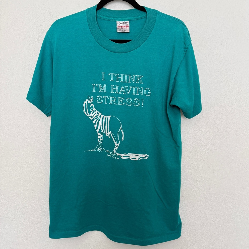 Vintage 80s Zebra Graphic Tee Funny Novelty Animal Shirt 1989 - Picture 2 of 8